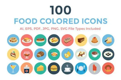 扁平化美食图标大全 100 Food Flat Icons