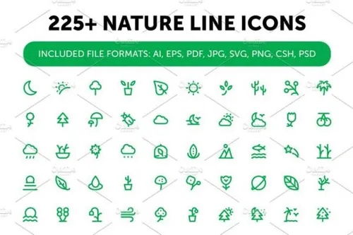 自然环保图表素材 225  Nature Line Icons Set