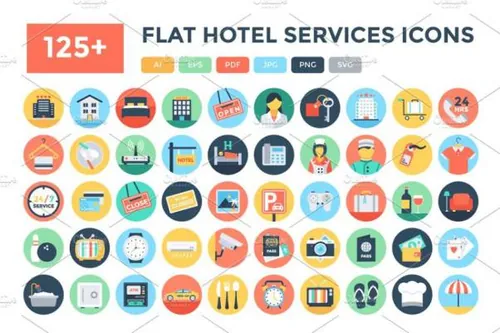 125 酒店服务图标素材 125  Flat Hotel Services Ic
