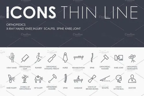 骨科医疗矢量图标素材 Оrthopedics thinline icons