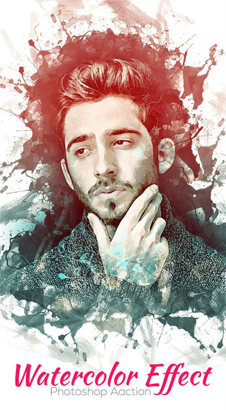 墨水泼溅水彩艺术效果照片后期处理ps动作