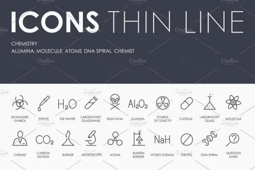 化学元素实验图标大全 Chemistry thinline icons