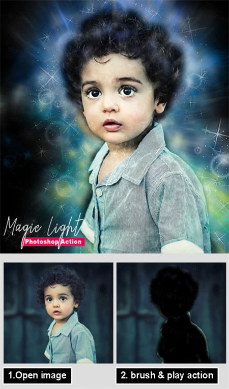 闪亮的星星魔术灯背景虚化效果照片处理ps动作下载