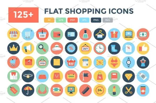 购物电商图标设计 125  Flat Shopping Icons