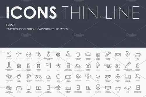 游戏矢量图标大全 Game thinline icons