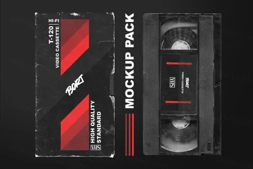复古老物件磨损VHS录像带磁带盒包装设计展示样机模板 OLD VHS video cassette mockup