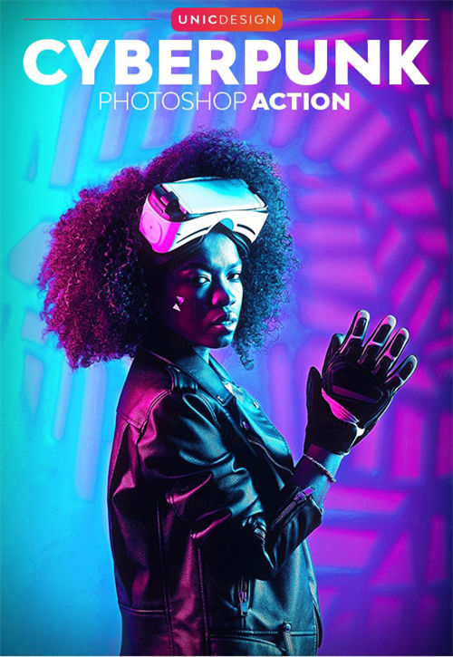 赛博朋克霓虹灯效果照片处理ps动作下载