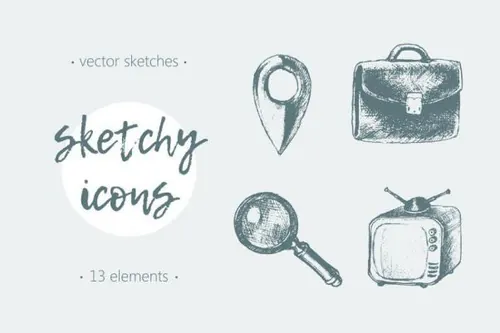 一组粗略的网络图标素材 Set of sketchy network icons