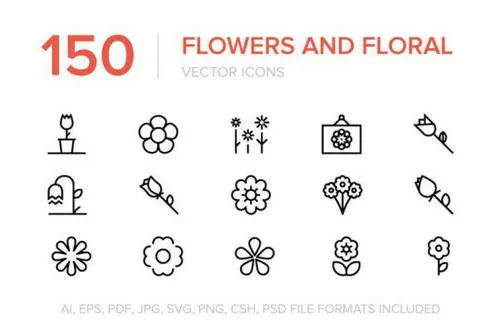 花卉图标设计 150 Flowers and Floral Vector Ico