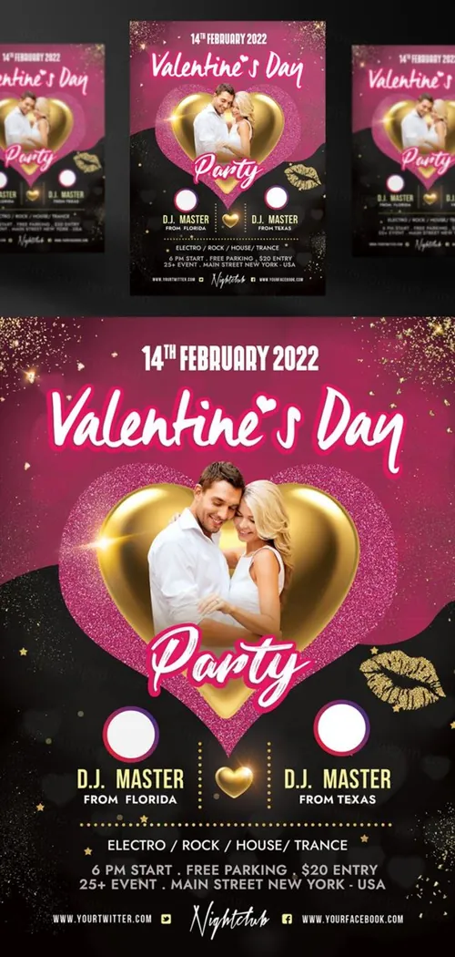 情人节海报传单PSD模版素材 PSD Valentines Day Party Flyer Design