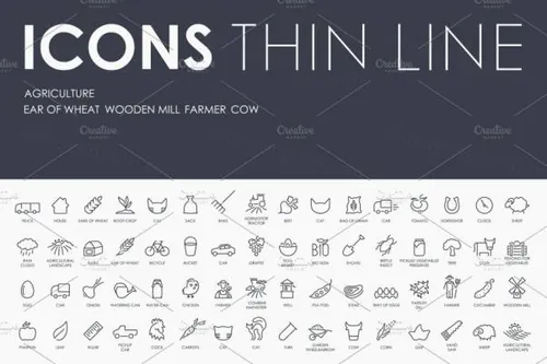 农业矢量图标下载 Agriculture thinline icons
