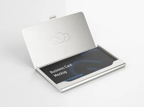 金属铝合金名片盒子设计品牌提案样机PSD模板素材 Business card holder mockup