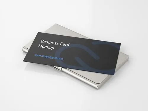 金属铝合金名片盒子设计品牌提案样机PSD模板素材 Business card holder mockup
