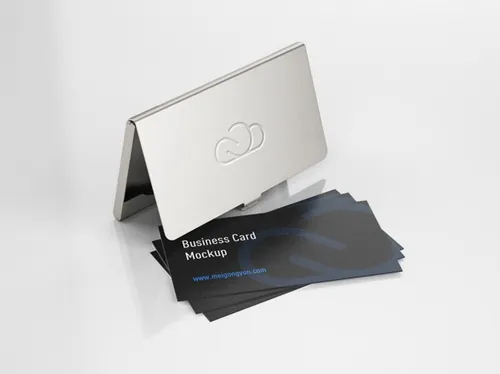 金属铝合金名片盒子设计品牌提案样机PSD模板素材 Business card holder mockup