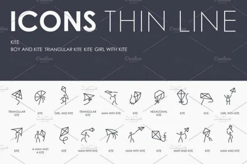 中国风筝元素图标大全 Kite thinline icons