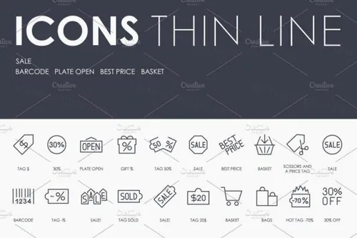 销售打折图标大全 Sale thinline icons
