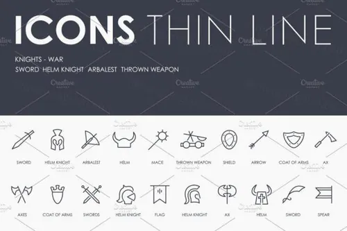 骑士游戏矢量图标素材 Knights thinline icons