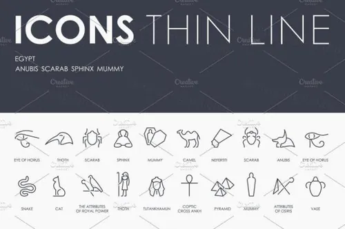 埃及元素矢量图标素材 Egypt thinline icons
