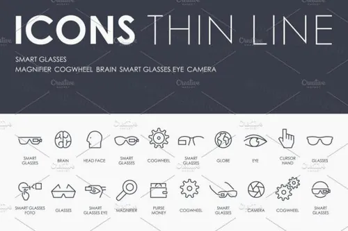 人工智能眼镜矢量图标素材 Smart glasses thinline icon