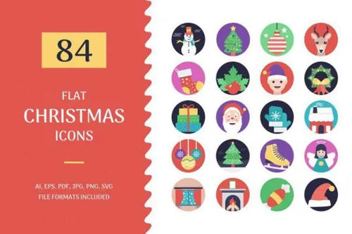 圣诞平面设计图标素材 84 Christmas Flat Design Icon
