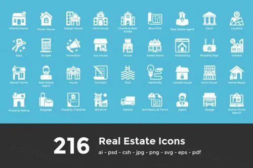 216个房地产字形图标素材 216 Real Estate Glyph Icon