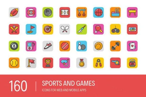 160个体育和游戏图标素材 160 Sports and Games Icons