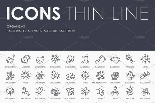 生物细菌矢量图标素材 Organisms thinline icons