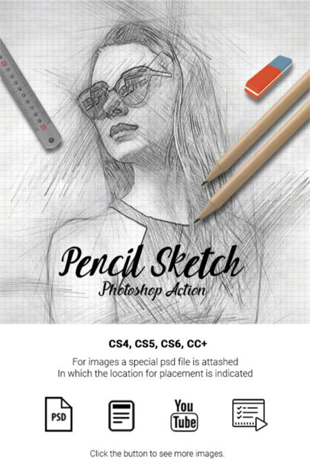铅笔素描艺术绘画效果Photoshop动作