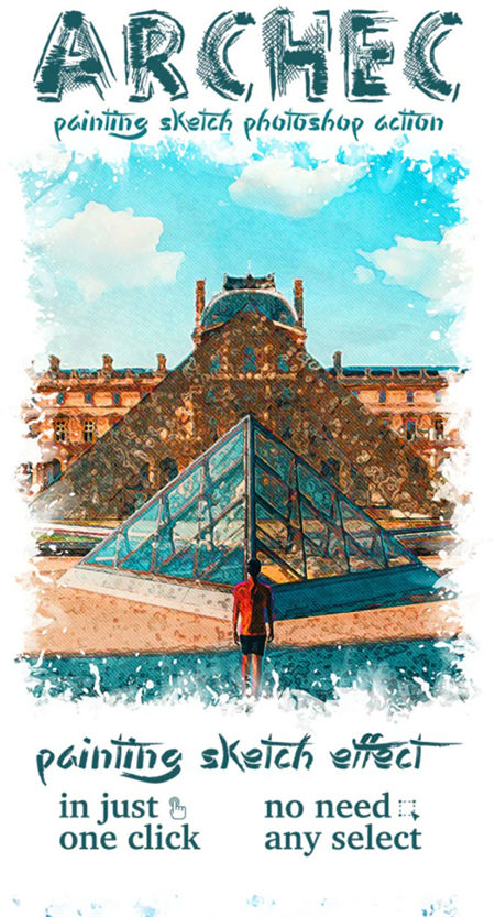 水彩绘画素描照片处理Photoshop动作下载