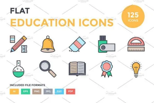 扁平化教育图标大全 125 Flat Education Icons
