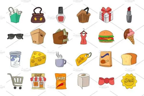 购物手绘矢量图标素材 Shopping Hand Drawn Vector Ic