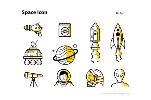 宇宙航空星际宇航员太空空间飞船矢量图标Space Icon
