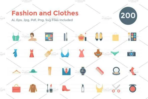 扁平化时尚服装图标素材 Flat Fashion and Clothes Ico