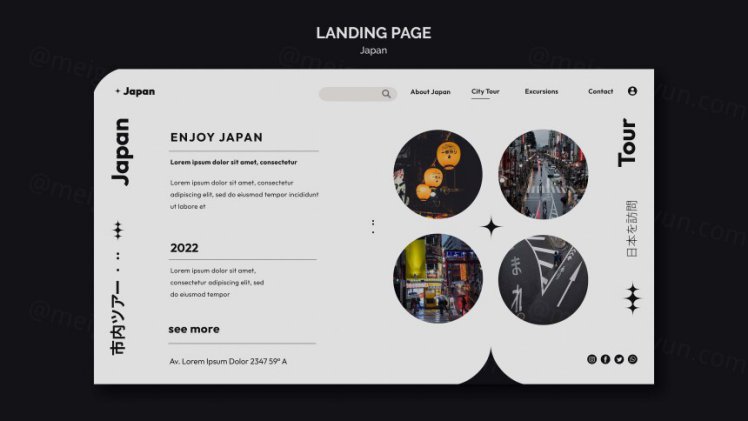 异形版式设计日本城市旅游宣传网页落地页横幅海报PSD模板 Japanese city tour