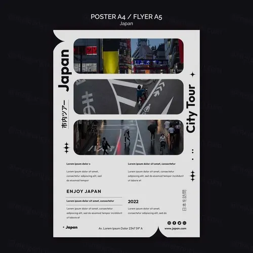 异形版式设计日本城市旅游宣传单海报PSD模板 Japanes