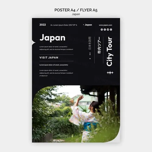 异形版式设计日本城市旅游宣传单海报PSD模板 Japanes