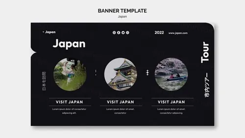 异形版式设计日本城市旅游宣传横幅海报PSD模板 Japane