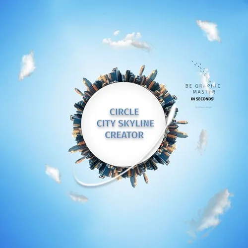 极坐标效果的城市天际线设计素材circle-city-sky