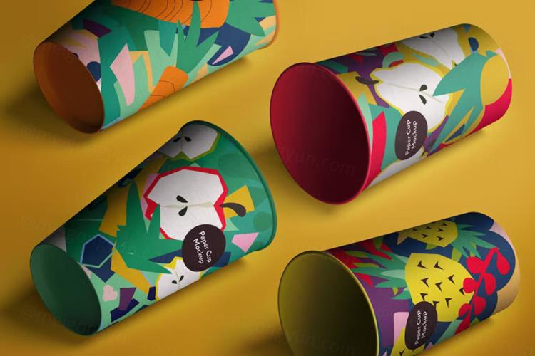 高质量纸杯饮料包装设计贴图展示样机模板 Isometric