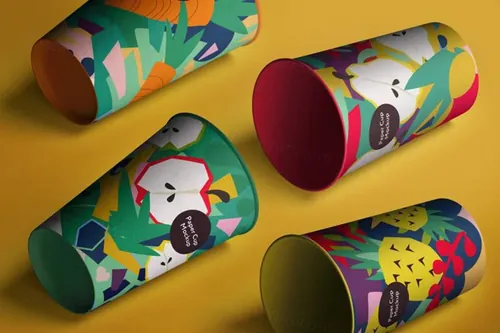 高质量纸杯饮料包装设计贴图展示样机模板 Isometric