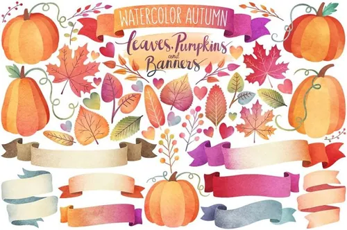 Watercolor Autumn Leaves-amp; Banners