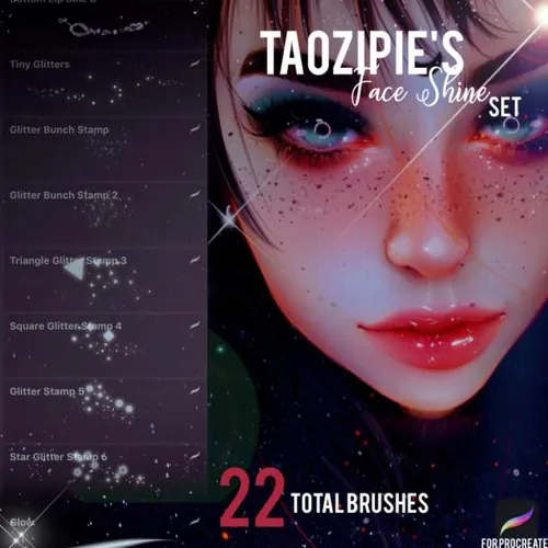 卡通动漫插画二次元美女脸蛋高光笔刷 Taozipie - Face Shine Brushset ( Procreate )