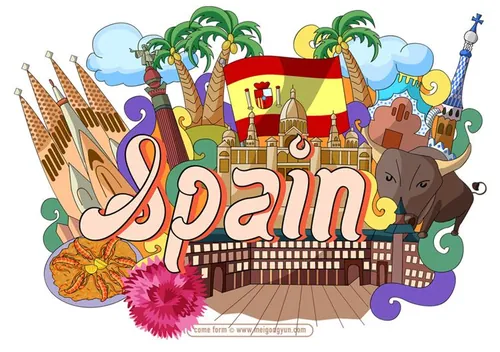 手绘涂鸦世界国家城市西班牙特色建筑矢量元素spain