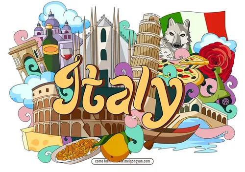 手绘涂鸦世界国家城市意大利特色建筑矢量元素italy