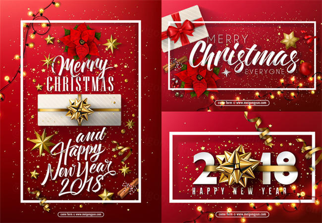 圣诞节新年矢量海报 Christmas Happy New Year Poster