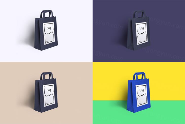 纸袋模型PSD贴图模板Customizable Paper Bag Mockup