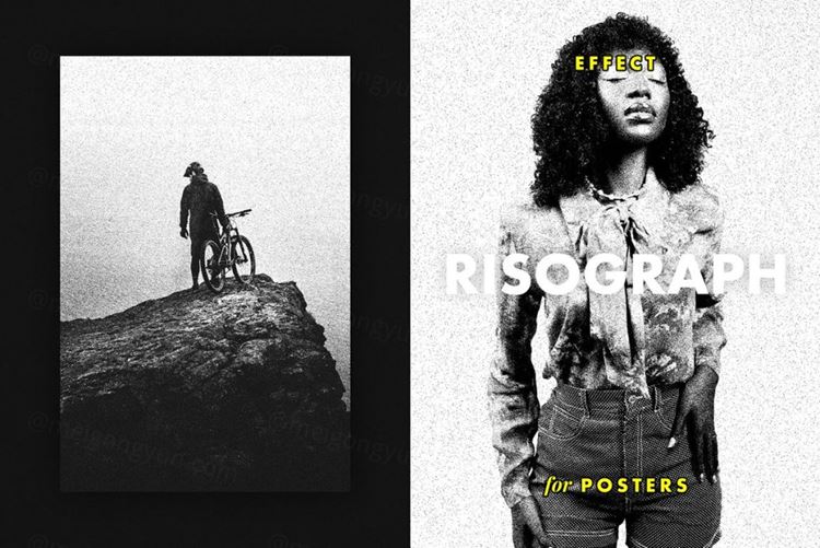 复古颗粒效果高级黑白照片印刷处理效果PSD模板 Risogr