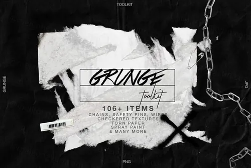 撕破纸片链条铁丝网别针电线条形码等装饰元素 Grunge A