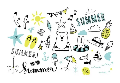 小清新日系和风蓝色风格夏日海滩免扣矢量素材