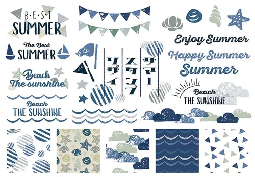 小清新日系和风蓝色风格夏日海滩免扣矢量素材